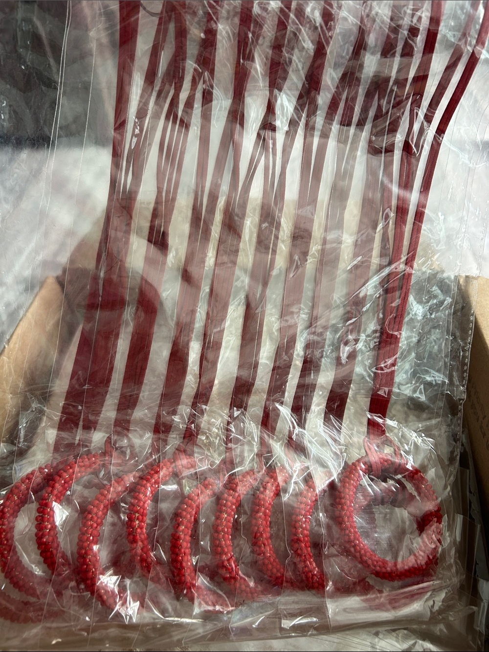 4/$50 Set of Red Braided Napkin Rings with Ribbon